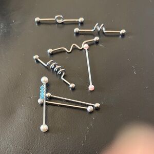 Silver and Blue Barbell Piercing Set